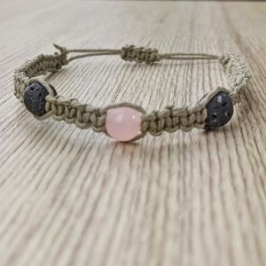 Rose Quartz 8mm Lava Bead Handmade Hemp Bracelet